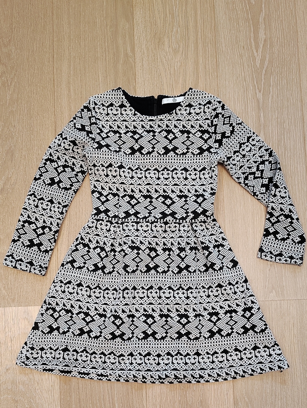 Marks & Spencer Black and White Patterned Long Sleeve Kids Dress